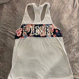 PINK Flowered racer back tank